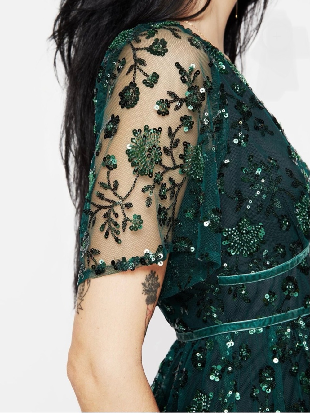 Disturbia Black Midi Dress with Green Sequin Embellishment - Picture 4 of 8